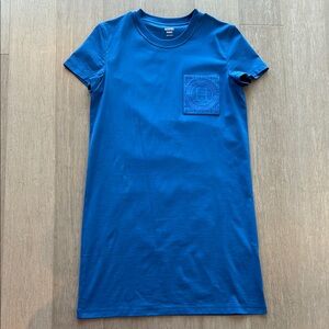 Hermès Embroidered Pocket T-shirt Dress in Blue Ocean size 36